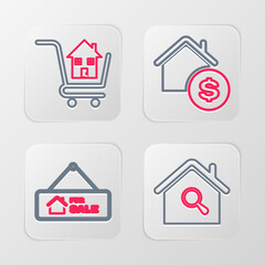 Poster - set line search house, hanging sign with for sale, house dollar and shopping cart icon. vector