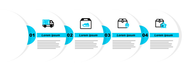 Poster - set line plane and cardboard box, location with, cargo ship boxes and free delivery service icon. ve