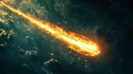 Wall Mural - Fiery Meteorite Streaking Through Space