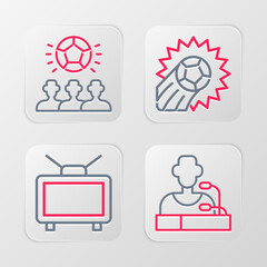 Poster - set line football player press conference, match tv, soccer football and icon. vector