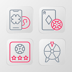 Poster - Set line Lucky wheel, Online poker table game, Casino chip and playing cards and icon. Vector