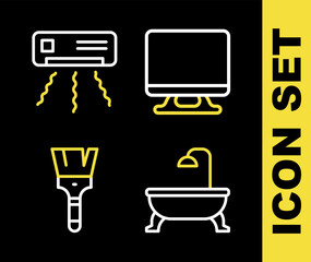 Poster - Set line Smart Tv, Bathtub, Paint brush and Air conditioner icon. Vector