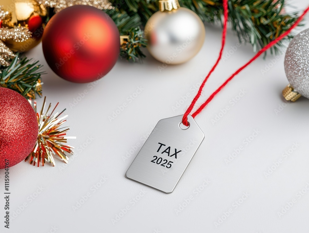 Planning 2025 tax symbol Concept. Tax tag for 2025 among festive