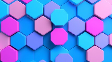 Poster - A dynamic pattern of hexagons in pink and blue hues.