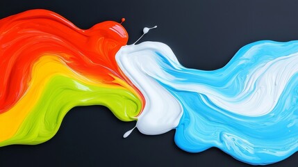 Poster - Abstract patterns of colorful paint swirl in shades of green, blue, red, and black.