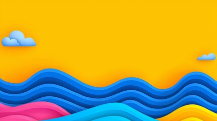 Poster - A design with abstract blue swirling lines set against a bright yellow background.