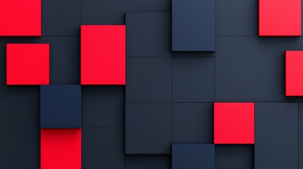 Poster - An abstract arrangement of interlocking red and blue cubes against a dark backdrop.