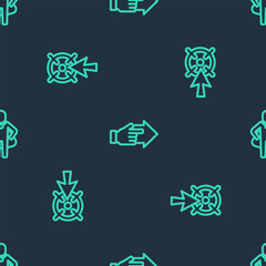 Poster - Set line Hand with pointing finger, Target and Head hunting on seamless pattern. Vector