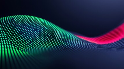 Poster - A digital landscape with abstract green and red lighting effects.