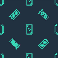 Poster - Set line Playing card with diamonds, Video graphic and Poker table on seamless pattern. Vector