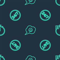 Poster - Set line Speech bubble with smile face, Clock 24 hours and Stopwatch on seamless pattern. Vector