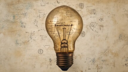 Poster - Vintage Light Bulb with Sketches on Old Paper Background