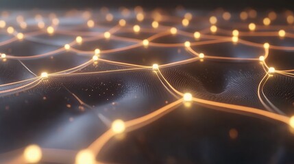 Poster - Abstract Network Background with Glowing Nodes and Waves Pattern