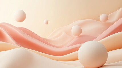 Fototapete - Spheres floating over abstract pastel colored landscape creating a dreamlike atmosphere