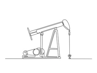 Leinwandbilder - Continuous one line drawing of oil driling pumpjack. Oil pump oil rig energy industrial machine illustration. Editable vector.