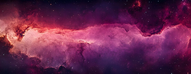 Wall Mural - outer space wallpaper. contemporary nebula panorama with pink and purple colors.