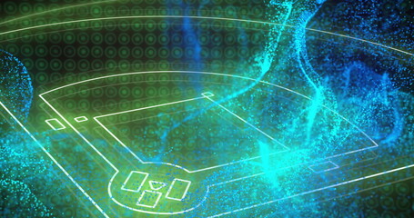 Poster - Baseball field diagram with data processing image over digital background