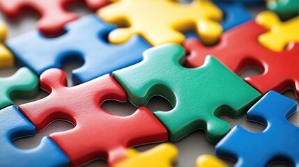 Poster - Colorful Puzzle Pieces Arranged in a Creative Pattern on Surface