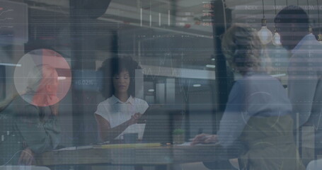 Poster - Image of financial data processing over diverse business people in office