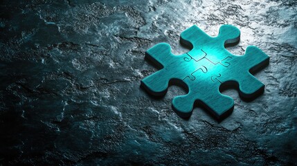 Poster - Single Blue Puzzle Piece on Dark Textured Background