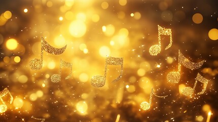 Poster - Sparkling golden musical notes surrounded by shimmering light create a festive atmosphere