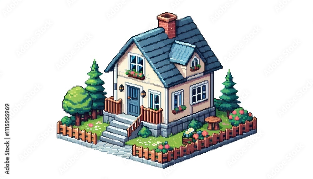 Tiny House Design in Cartoon Pixel Art Style Stock Illustration | Adobe ...