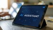 © abu - A tablet displaying an AI assistant interface with a tech-oriented design.