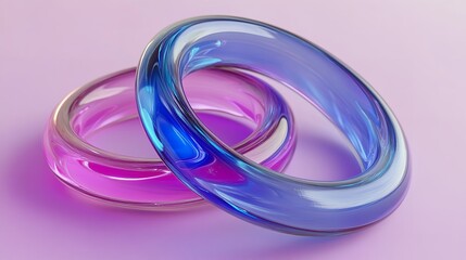 Poster - 3D render of abstract blue and purple colored rings. Generative Ai