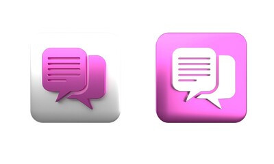 Poster - Colorful Chat icon isolated on white background. Speech bubbles symbol. Square button. 3D render illustration
