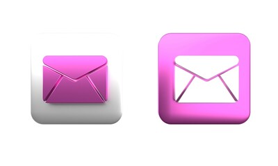 Poster - colorful envelope icon isolated on white background. email message letter symbol. square button. 3d 