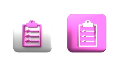Poster - Colorful Clipboard with checklist icon isolated on white background. Square button. 3D render illustration