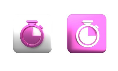 Poster - Colorful Stopwatch icon isolated on white background. Time timer sign. Square button. 3D render illustration