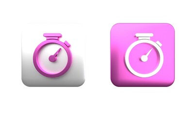 Poster - Colorful Stopwatch icon isolated on white background. Time timer sign. Square button. 3D render illustration