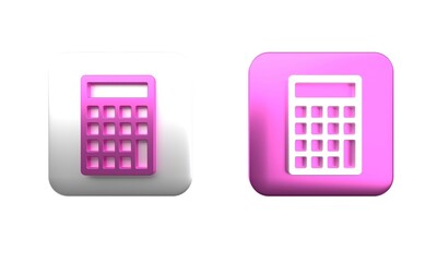 Poster - Colorful Calculator icon isolated on white background. Accounting symbol. Business calculations mathematics education and finance. Square button. 3D render illustration