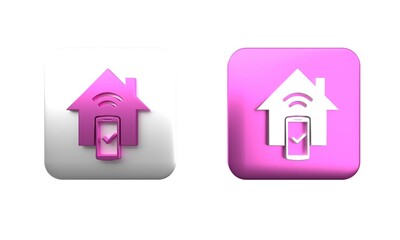 Poster - Colorful Smart home - remote control system icon isolated on white background. Square button. 3D render illustration