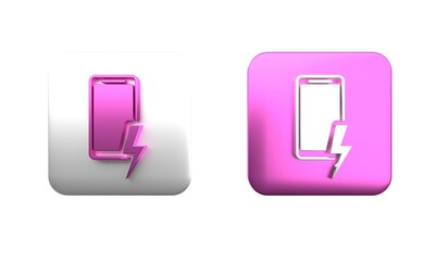 Sticker - Colorful Smartphone charging battery icon isolated on white background. Phone with a low battery charge. Square button. 3D render illustration