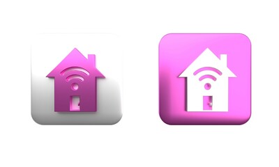 Poster - colorful smart home with wi-fi icon isolated on white background. remote control. square button. 3d 