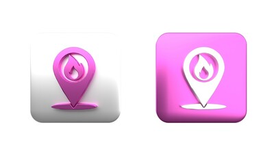Poster - colorful map pointer with fire flame icon isolated on white background. fire nearby. square button. 