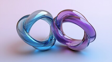 Poster - 3D render of abstract blue and purple colored rings. Generative Ai