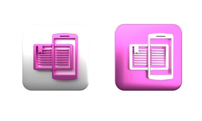 Poster - Colorful Smartphone and book icon isolated on white background. Online learning or e-learning concept. Square button. 3D render illustration