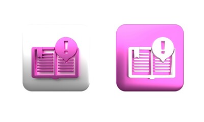 Fototapete - Colorful Interesting facts icon isolated on white background. Book or article sign. Exclamation mark sign. Square button. 3D render illustration