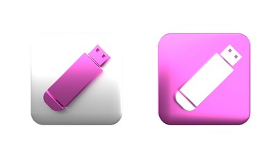 Poster - Colorful USB flash drive icon isolated on white background. Square button. 3D render illustration