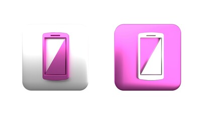 Poster - colorful smartphone, mobile phone icon isolated on white background. square button. 3d render illust