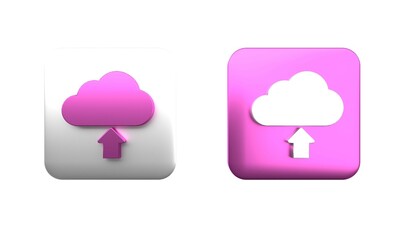 Poster - Colorful Cloud upload icon isolated on white background. Square button. 3D render illustration