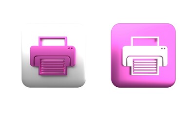 Poster - Colorful Printer icon isolated on white background. Square button. 3D render illustration