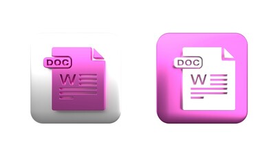 Poster - Colorful DOC file document. Download doc button icon isolated on white background. DOC file extension symbol. Square button. 3D render illustration
