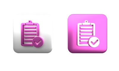 Poster - Colorful Verification of delivery list clipboard and pen icon isolated on white background. Square button. 3D render illustration