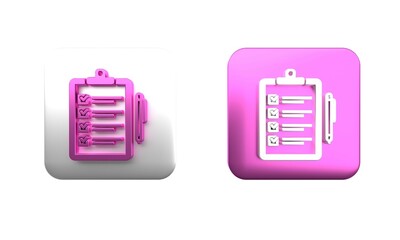 Poster - Colorful Verification of delivery list clipboard and pen icon isolated on white background. Square button. 3D render illustration