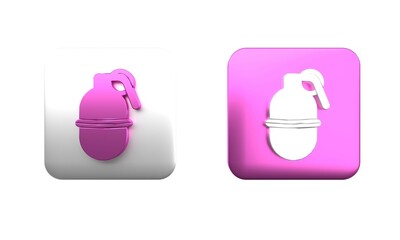 Poster - Colorful Hand grenade icon isolated on white background. Bomb explosion. Square button. 3D render illustration