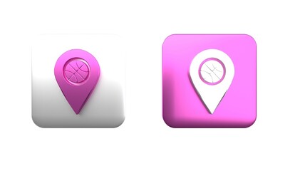 Poster - colorful location with basketball ball inside icon isolated on white background. square button. 3d r